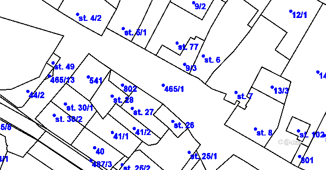 Parcela st. 465/1 v KÚ Nemyslovice, Katastrální mapa