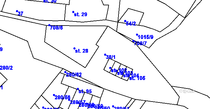 Parcela st. 38/1 v KÚ Nemyšl, Katastrální mapa
