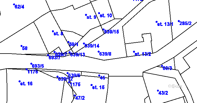 Parcela st. 639/8 v KÚ Nemyšl, Katastrální mapa