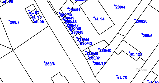 Parcela st. 280/43 v KÚ Nemyšl, Katastrální mapa