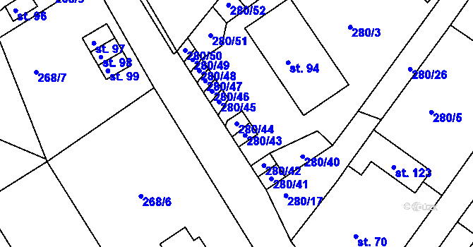 Parcela st. 280/44 v KÚ Nemyšl, Katastrální mapa