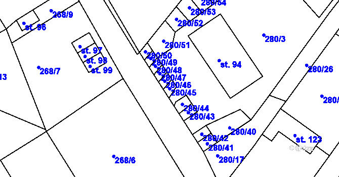 Parcela st. 280/45 v KÚ Nemyšl, Katastrální mapa