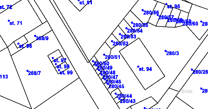 Parcela st. 280/51 v KÚ Nemyšl, Katastrální mapa