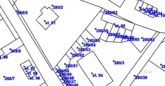 Parcela st. 280/54 v KÚ Nemyšl, Katastrální mapa