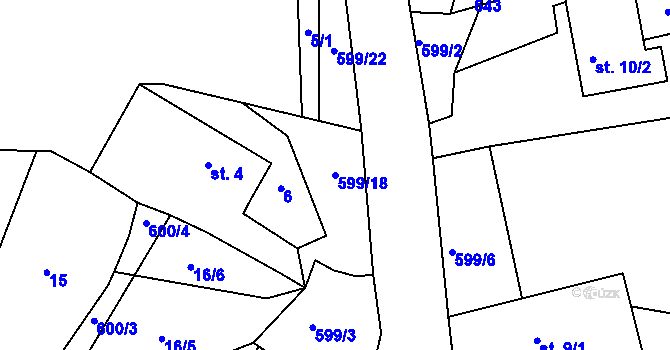 Parcela st. 599/18 v KÚ Prudice, Katastrální mapa