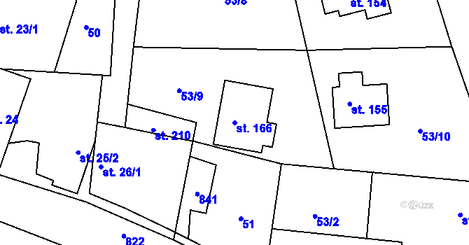 Parcela st. 166 v KÚ Nenačovice, Katastrální mapa