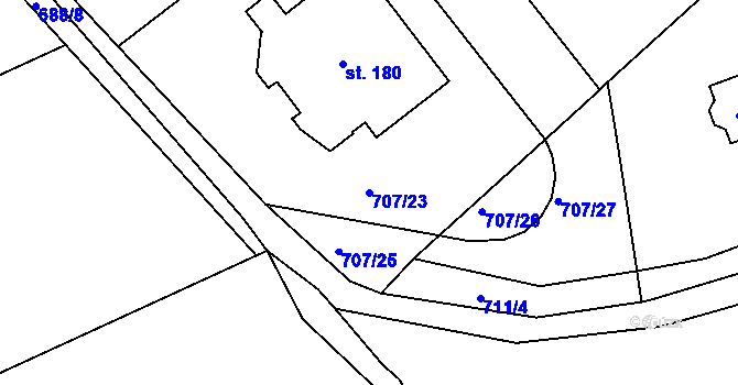 Parcela st. 707/23 v KÚ Nenačovice, Katastrální mapa