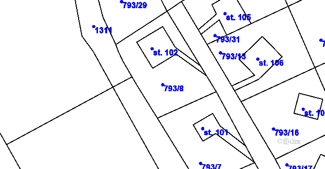 Parcela st. 793/8 v KÚ Nenačovice, Katastrální mapa