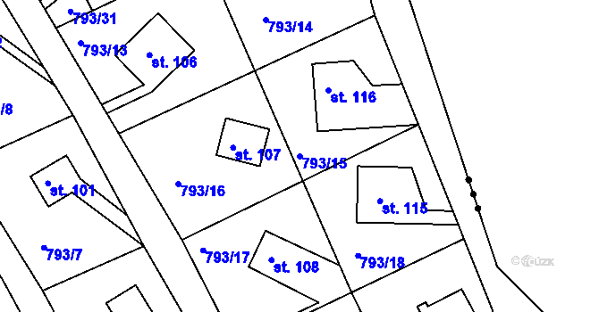 Parcela st. 793/15 v KÚ Nenačovice, Katastrální mapa
