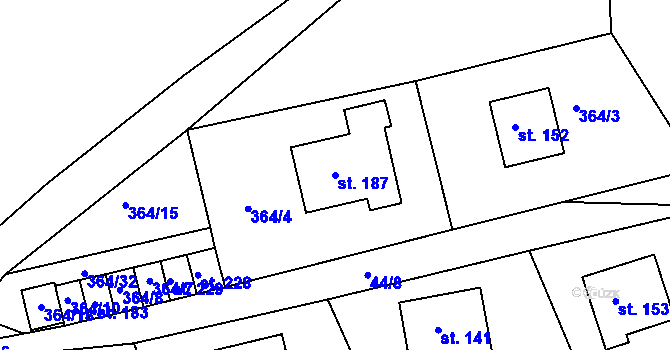 Parcela st. 187 v KÚ Nenačovice, Katastrální mapa