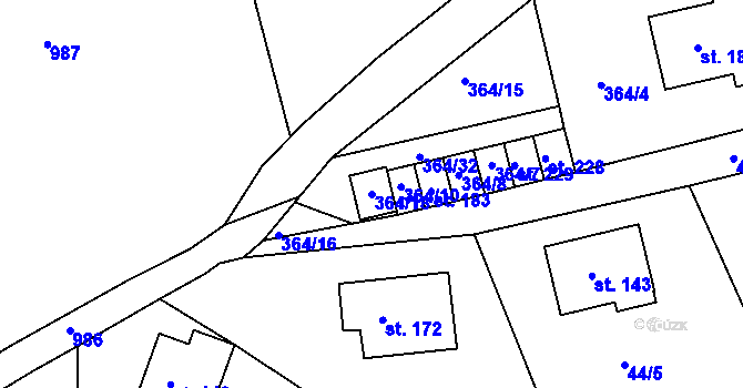 Parcela st. 364/18 v KÚ Nenačovice, Katastrální mapa
