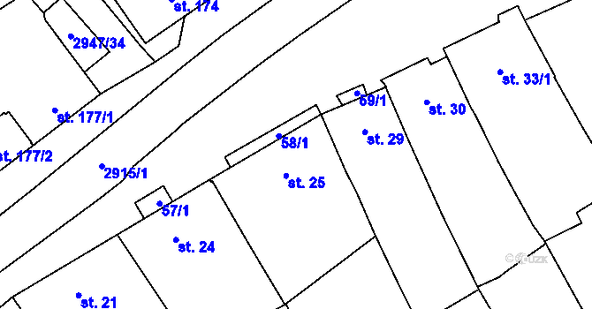 Parcela st. 25 v KÚ Nenkovice, Katastrální mapa