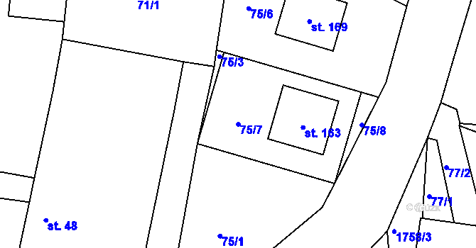 Parcela st. 75/7 v KÚ Neplachov, Katastrální mapa