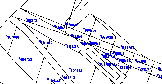 Parcela st. 888/33 v KÚ Neplachov, Katastrální mapa