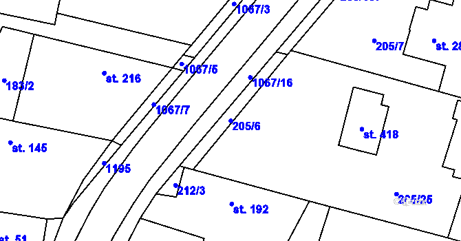 Parcela st. 205/6 v KÚ Nepolisy, Katastrální mapa