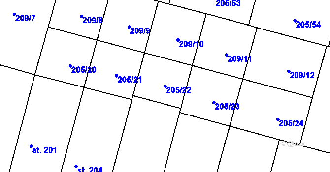 Parcela st. 205/22 v KÚ Nepolisy, Katastrální mapa