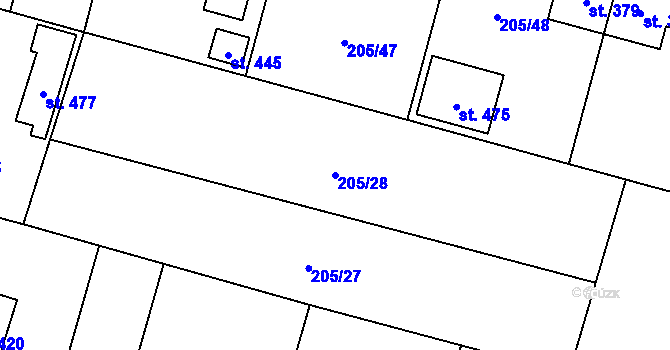 Parcela st. 205/28 v KÚ Nepolisy, Katastrální mapa