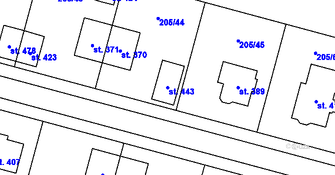 Parcela st. 443 v KÚ Nepolisy, Katastrální mapa