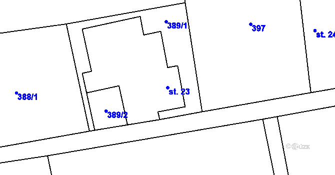 Parcela st. 23 v KÚ Miletice u Nepoměřic, Katastrální mapa
