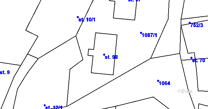 Parcela st. 98 v KÚ Nepoměřice, Katastrální mapa