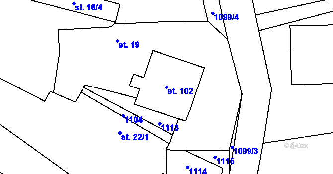 Parcela st. 102 v KÚ Nepoměřice, Katastrální mapa