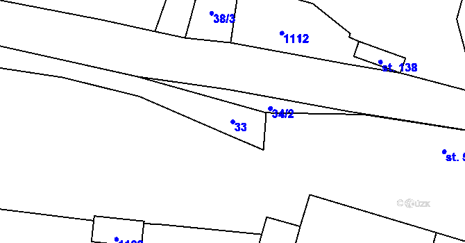 Parcela st. 33 v KÚ Nepoměřice, Katastrální mapa
