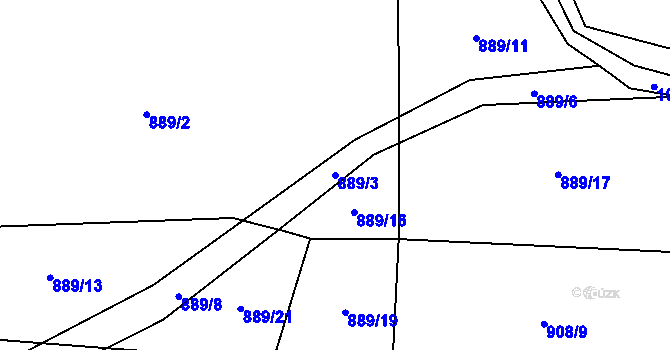Parcela st. 889/3 v KÚ Nepoměřice, Katastrální mapa