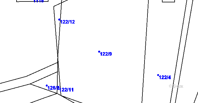 Parcela st. 122/9 v KÚ Nepoměřice, Katastrální mapa