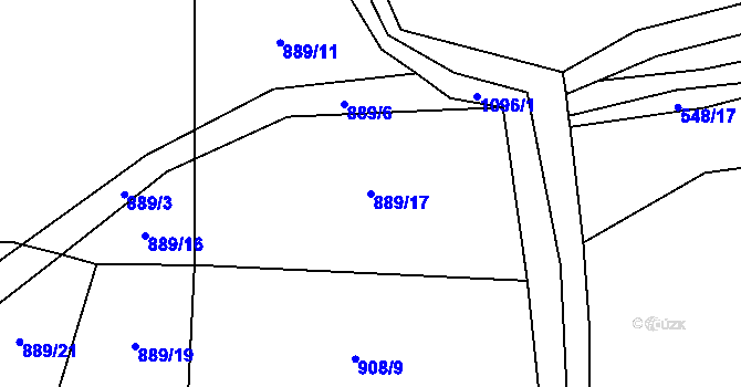 Parcela st. 889/17 v KÚ Nepoměřice, Katastrální mapa