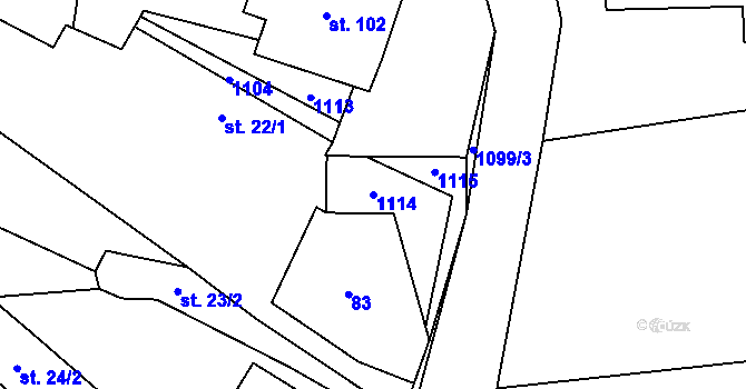 Parcela st. 1114 v KÚ Nepoměřice, Katastrální mapa