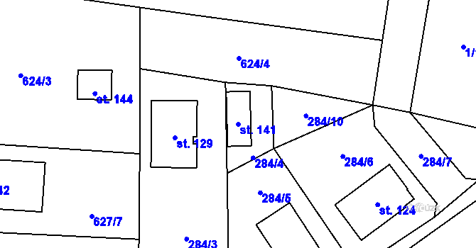 Parcela st. 141 v KÚ Nepoměřice, Katastrální mapa