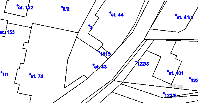 Parcela st. 1119 v KÚ Nepoměřice, Katastrální mapa