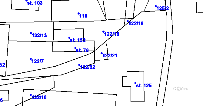 Parcela st. 122/21 v KÚ Nepoměřice, Katastrální mapa