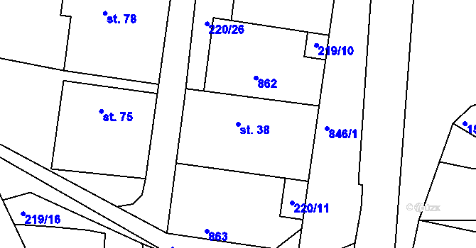 Parcela st. 38 v KÚ Nepomuk pod Třemšínem, Katastrální mapa