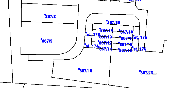 Parcela st. 174 v KÚ Nepomuk pod Třemšínem, Katastrální mapa