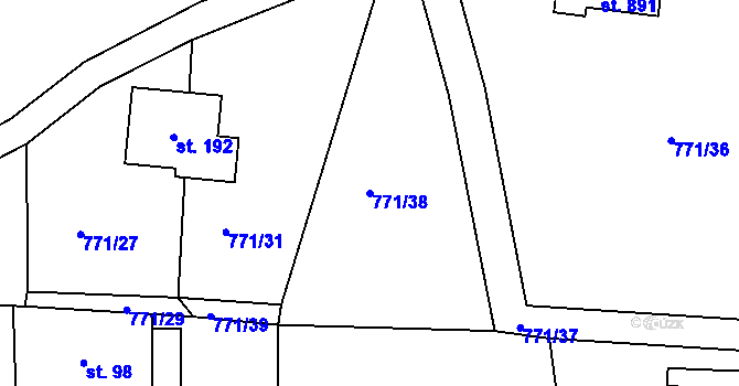 Parcela st. 771/38 v KÚ Nepomuk pod Třemšínem, Katastrální mapa