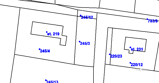 Parcela st. 245/3 v KÚ Nepomuk pod Třemšínem, Katastrální mapa