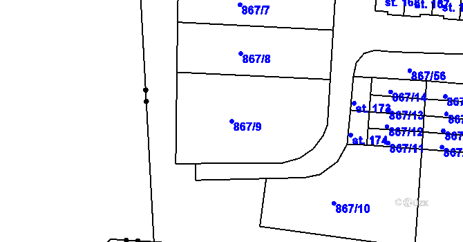 Parcela st. 867/9 v KÚ Nepomuk pod Třemšínem, Katastrální mapa