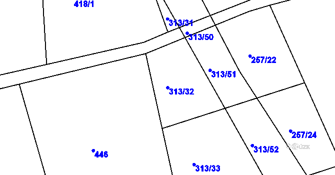 Parcela st. 313/32 v KÚ Nepomuk pod Třemšínem, Katastrální mapa