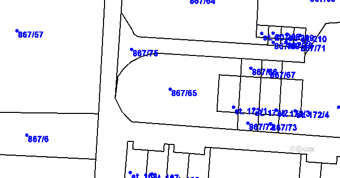 Parcela st. 867/65 v KÚ Nepomuk pod Třemšínem, Katastrální mapa