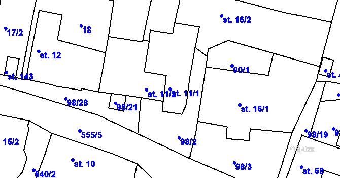 Parcela st. 11/1 v KÚ Dvorec, Katastrální mapa