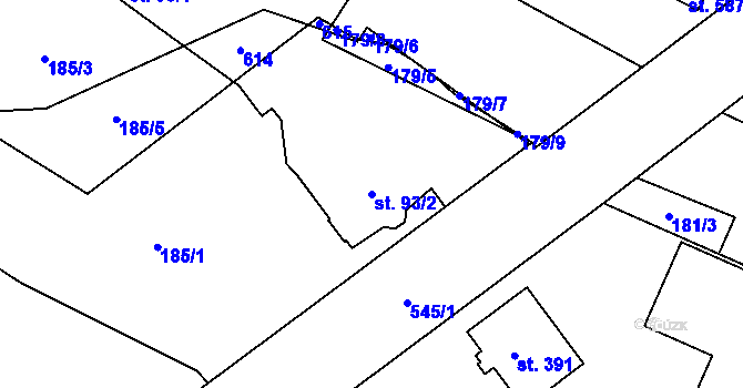 Parcela st. 93/2 v KÚ Dvorec, Katastrální mapa