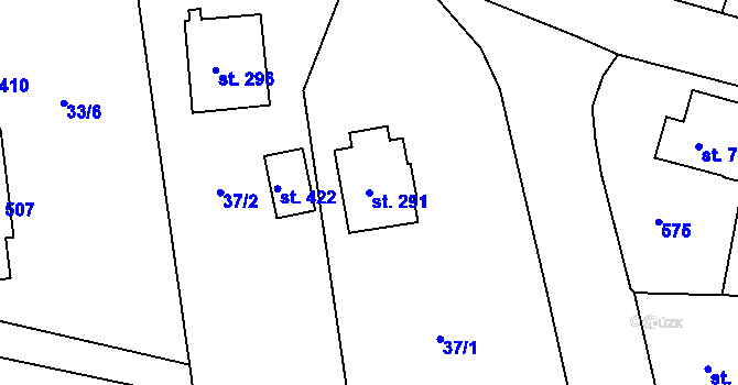 Parcela st. 291 v KÚ Dvorec, Katastrální mapa