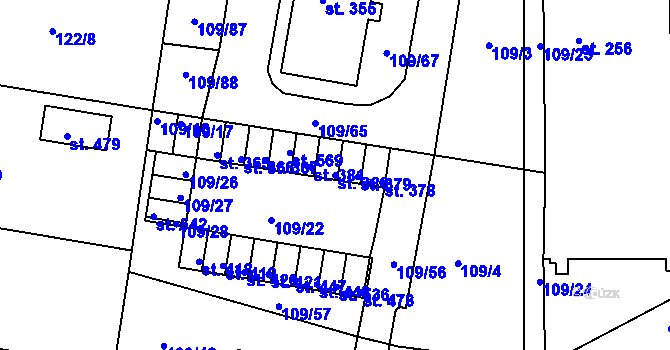 Parcela st. 380 v KÚ Dvorec, Katastrální mapa