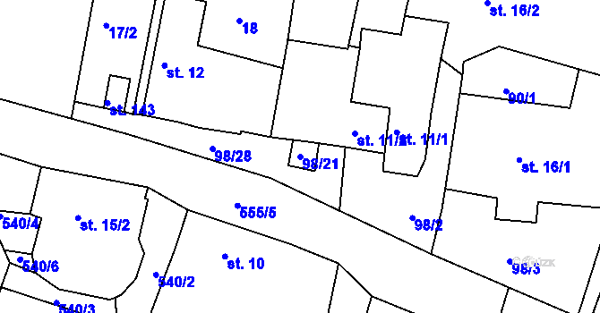 Parcela st. 98/21 v KÚ Dvorec, Katastrální mapa