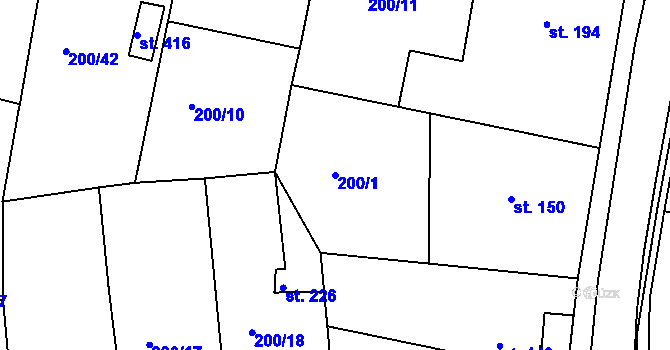 Parcela st. 200/1 v KÚ Dvorec, Katastrální mapa