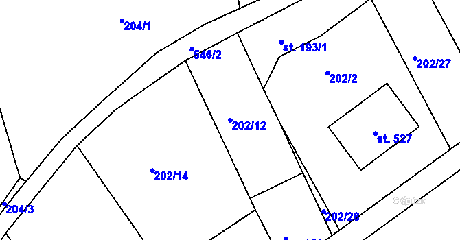 Parcela st. 202/12 v KÚ Dvorec, Katastrální mapa
