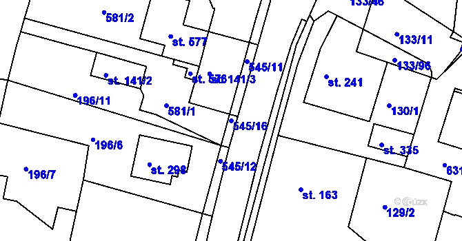 Parcela st. 545/16 v KÚ Dvorec, Katastrální mapa