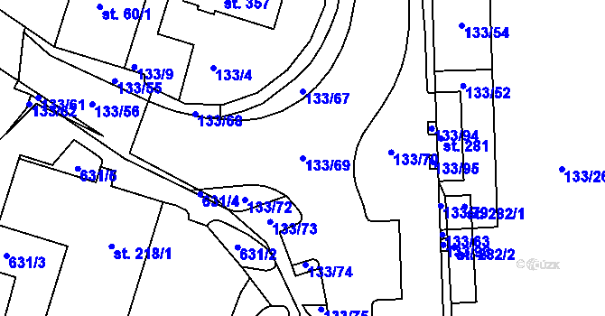Parcela st. 133/69 v KÚ Dvorec, Katastrální mapa