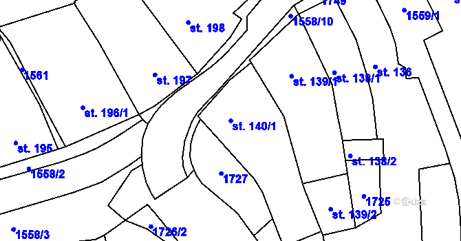 Parcela st. 140/1 v KÚ Nepomuk, Katastrální mapa